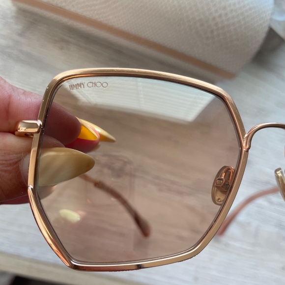 WORN ONCE! JIMMY CHOO Aline Gold Pink Rectangle Glitter Sunglasses - Picture 10 of 15